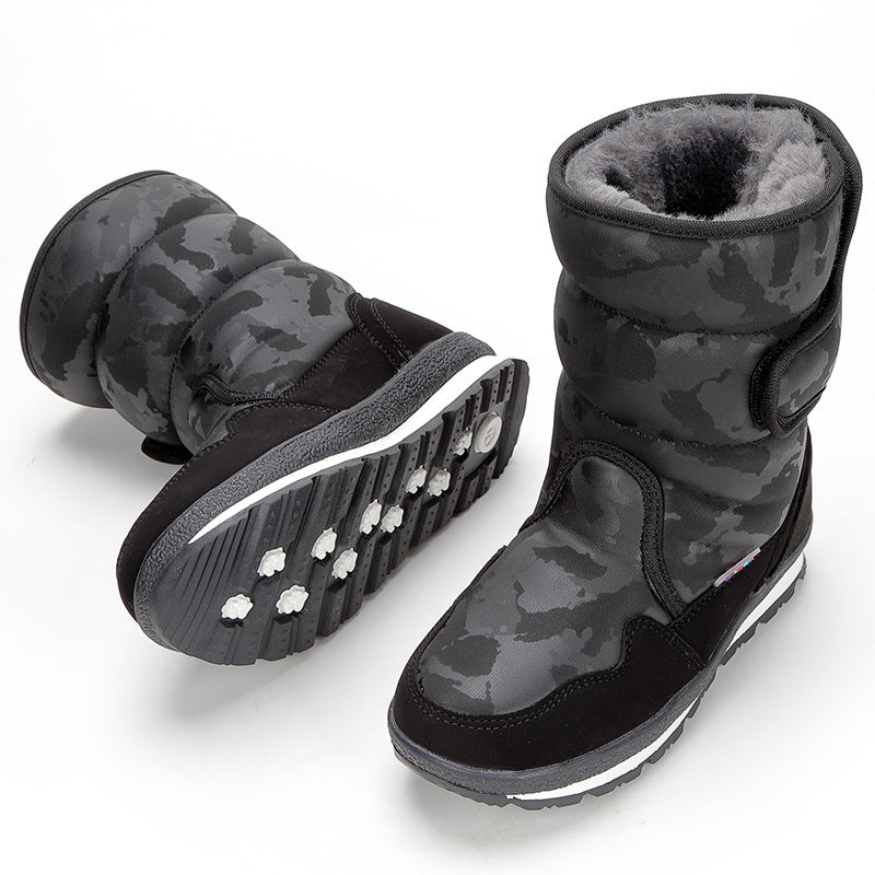 Waterproof And Slip-resistant Winter Mid-top Fleece-lined Thick Children's Winter Shoes