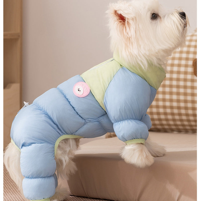 Autumn And Winter Dog High-end Macaron Thickened Zipper Bear Warm Four-legged Cotton-padded Jacket, Cat Cotton-padded Jacket, Pet Clothes