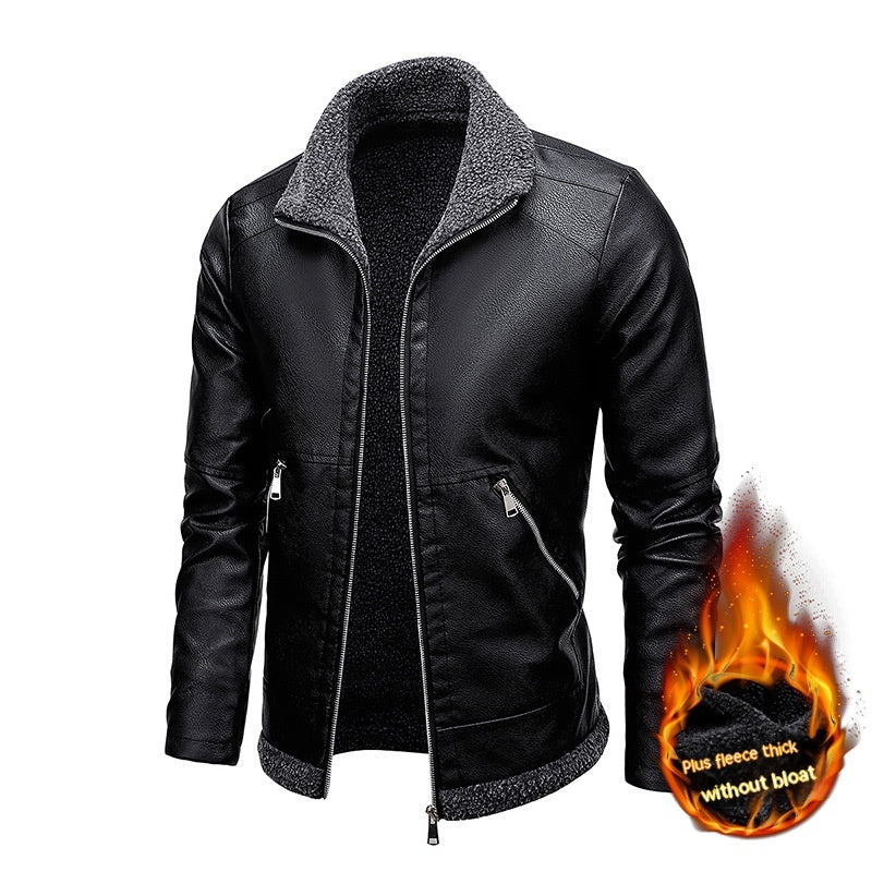 Fleece-lined Men's PU Motorcycle Jacket