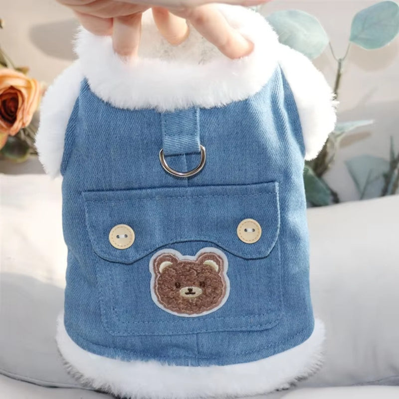 Winter Fleece Pet Dog Clothes Bear Print Dog Down Coat Warm Soft Puppy Vest Jacket Fashion Cat Jacket Coat Cute Pet Dog Costumes