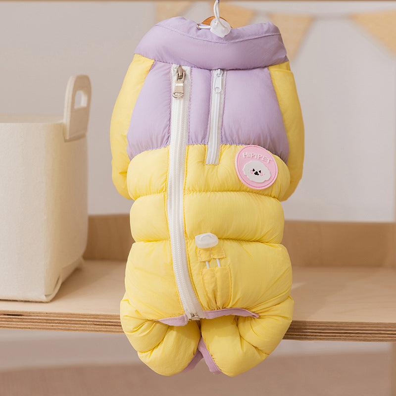 Autumn And Winter Dog High-end Macaron Thickened Zipper Bear Warm Four-legged Cotton-padded Jacket, Cat Cotton-padded Jacket, Pet Clothes