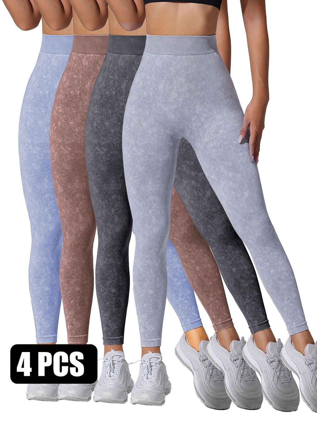 4PACK Sand-washed Seamless Yoga Pants
