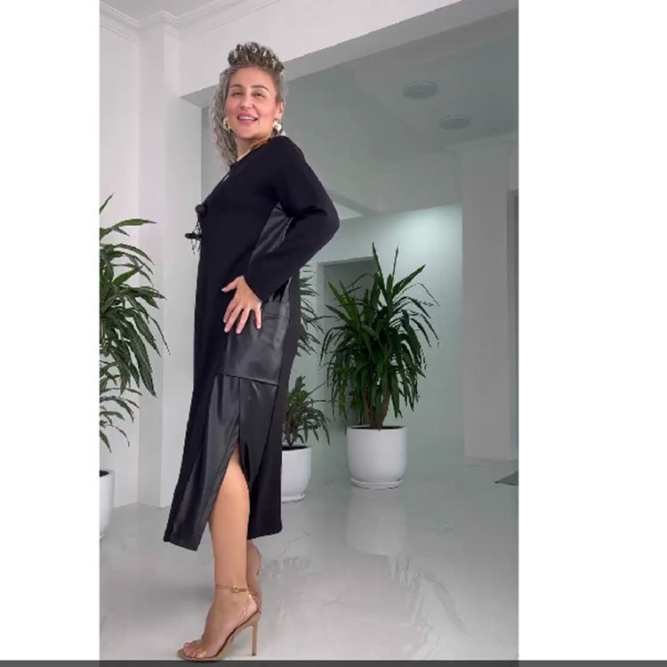 Women's New Contrast Color Leather Stitching Plus Size Dress