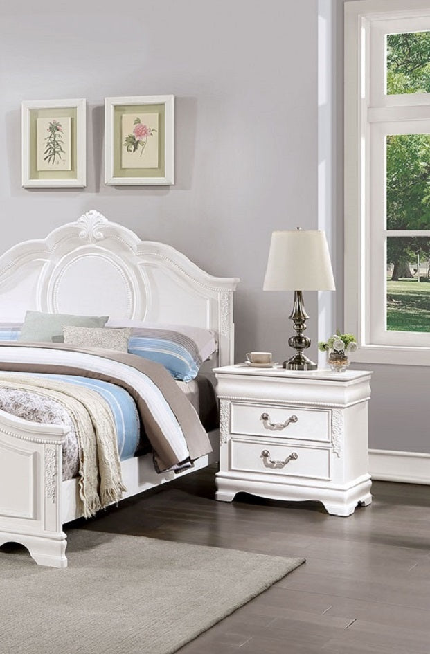 Classic White Color 1pc Nightstand Bedroom Furniture Solid Wood Nickel Hanging Pulls 2-Drawers Bedside Table