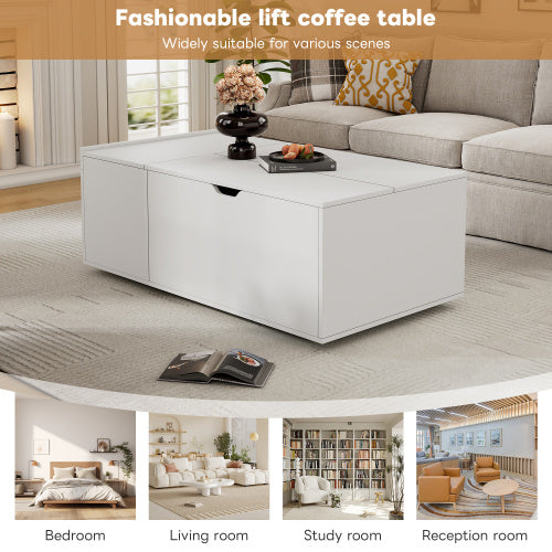 Lift Up Coffee Table, Coffee Table With Drawer, Wooden Tea Tables Sofa End Tables For Living Room Furniture , White