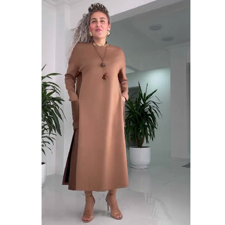 Women's New Contrast Color Leather Stitching Plus Size Dress