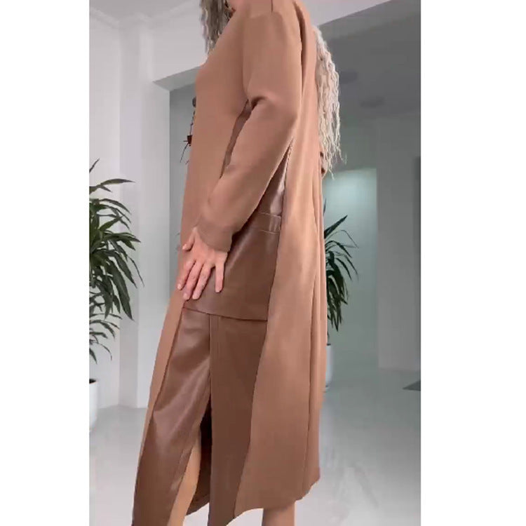 Women's New Contrast Color Leather Stitching Plus Size Dress