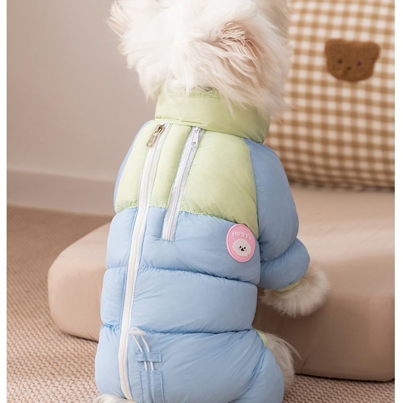 Autumn And Winter Dog High-end Macaron Thickened Zipper Bear Warm Four-legged Cotton-padded Jacket, Cat Cotton-padded Jacket, Pet Clothes