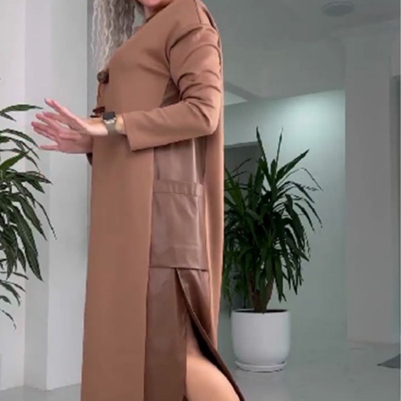 Women's New Contrast Color Leather Stitching Plus Size Dress