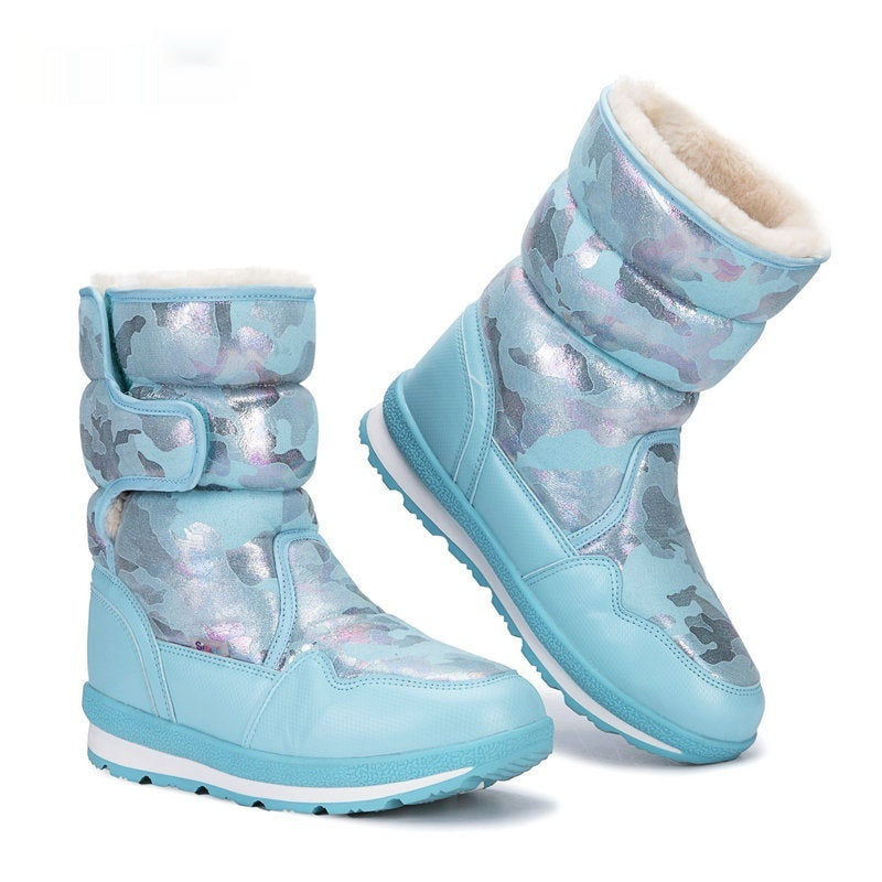 Waterproof And Slip-resistant Winter Mid-top Fleece-lined Thick Children's Winter Shoes
