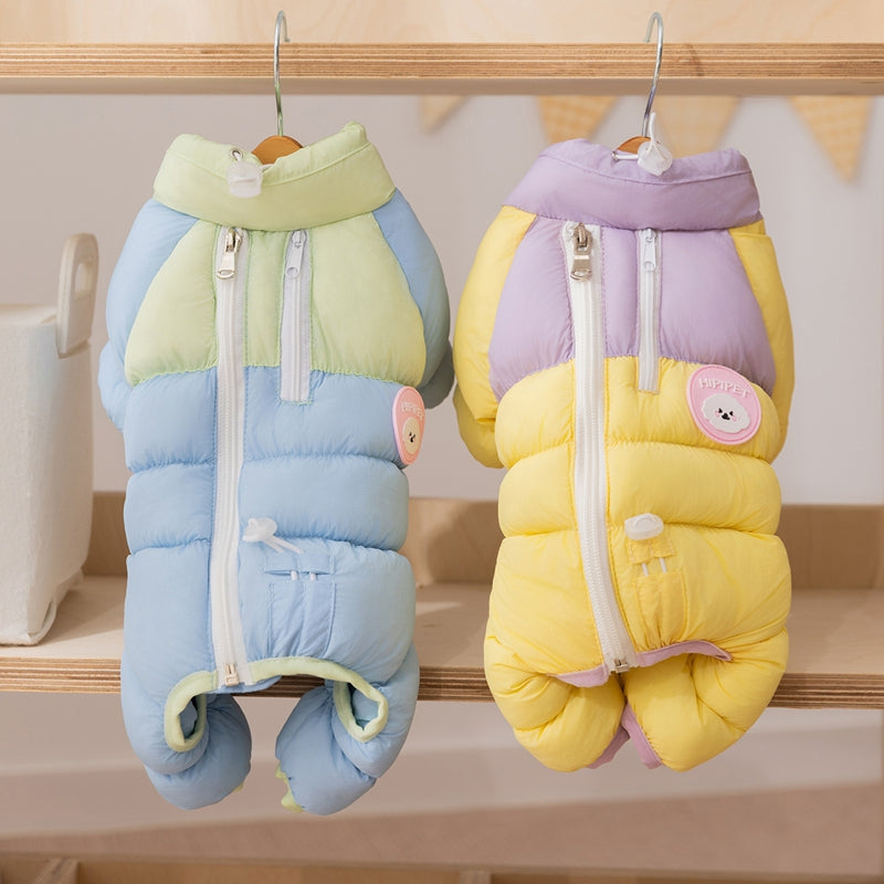 Autumn And Winter Dog High-end Macaron Thickened Zipper Bear Warm Four-legged Cotton-padded Jacket, Cat Cotton-padded Jacket, Pet Clothes